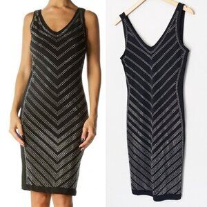 Carmen Marc Valvo Black Sparkly Rhinestone Stud Bodycon Dress S $118 Stretchy